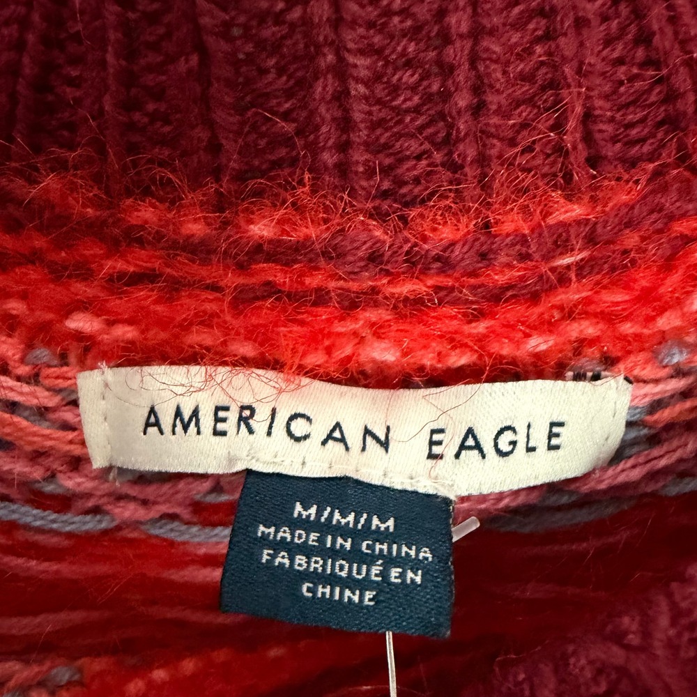 American Eagle Fair Isle Sweater Womens Medium Red Multi Crewneck Knit Pullover - Picture 5 of 8